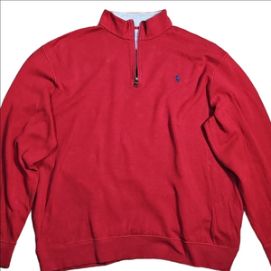 Polo Ralph Lauren Performance Fleece Red w Blue Pony Logo Quarter Zip Sweatshirt